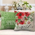 thumbnail image 3 of Hello Spring Red Poppy Decorative Throw Pillow Covers 18 x 18 Set of 4, Just Bloom Floral Flower Green Porch Patio Outdoor Pillowcase, Gather Butterfly Seasonal Cushion Case Home Decor, 3 of 5