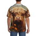 thumbnail image 3 of Balery Cute Floral Cow Camisa Casual de Manga Corta con Botones para Hombre, Texturizada, Estilo Cubano, para Playa, Verano-Small, 3 of 5