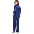 thumbnail image 4 of Finvizo Womens Silk Satin Pajamas Long Sleeve Set Two-piece Sleepwear Silky Button-down Nightwear Soft Loungewear Sets, Navyblue S, 4 of 5