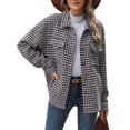 thumbnail image 5 of Gustave Plaid Shacket Jackets for Women Fashion Flannel Houndstooth Jacket Casual Long Sleeve Button Down Shirt Coats Loose Fit - Black, L, 5 of 9