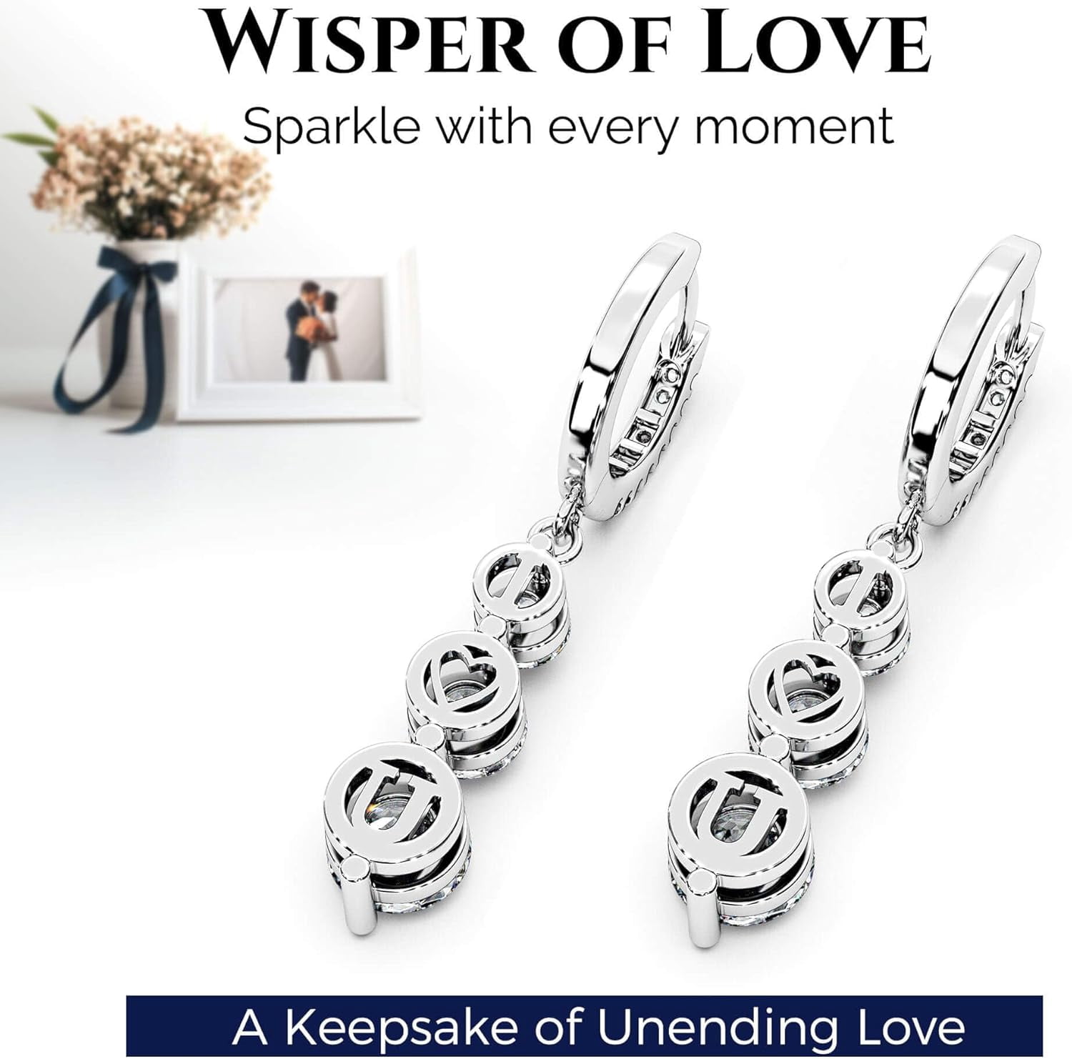Moissanite Three-stone Diamond Drop Earrings for Women S925 Rodium Vermeil Sterling Silver Trilogy Dangle for Wife Girlfriend Mom Gifts for Her Daughter on Birthday Wedding Anniversary Radiant