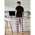 thumbnail image 2 of Men's Solid Color Short Sleeve T-shirt And Plaid Long Pants Homewear Set, 2 of 4