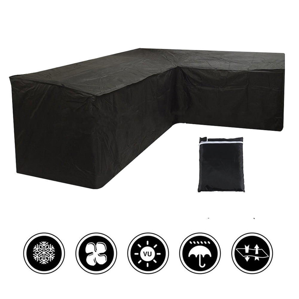 V Shaped Garden Furniture Cover Waterproof Dustproof Outdoor Sectional Couch Cover Garden Corner Sofa Set Protective Cover With Storage Bag for Carrying 215x215x87cm Black 