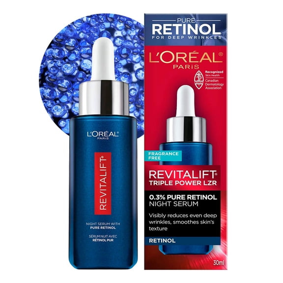 L'Oréal Paris Revitalift Triple Power LZR Retinol Night Serum For Face, With 0.3% Pure Retinol, Moisturizes Skin and Eliminates Deep Wrinkles, For All Skin Types, 30ml C14