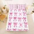 thumbnail image 5 of Erosebridal Cute Coquette Bowknot Bed Sheets For Girls,Pink Kawaii Bowtie Kids King Sheets 4pcs, 5 of 6