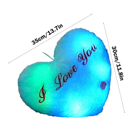 Tunhigl Luminous LED Heart Shaped Pillow 13.8 Inch Glowing Valentine s Day Gift for Wife Girlfriend Boyfriend Husband Romantic Soft Cuddle Pillow Blue