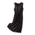 thumbnail image 2 of Aobny Women's V Neck With Chest Cushion Solid Color Drawstring Loose And Comfortable Sleeveless Mid Length Nightgown Skirt,Black,XL, 2 of 5