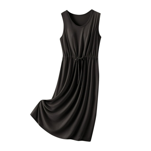 aidice Lounge Dresses for Women Round Neck Sleeveless Drawstring Ruched Comfy Soft Pajamas Dresses