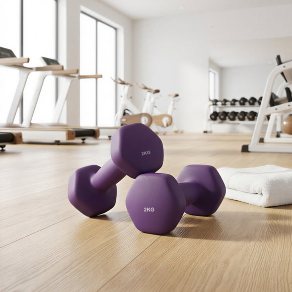 SONGMICS Juego de 2 Mancuernas, 2 x 2 kg, Recubrimiento de Vinilo Antideslizante, con Acabado Mate, para Gimnasia en Casa, Entrenamiento de Ejercicios de Fitness, Violeta