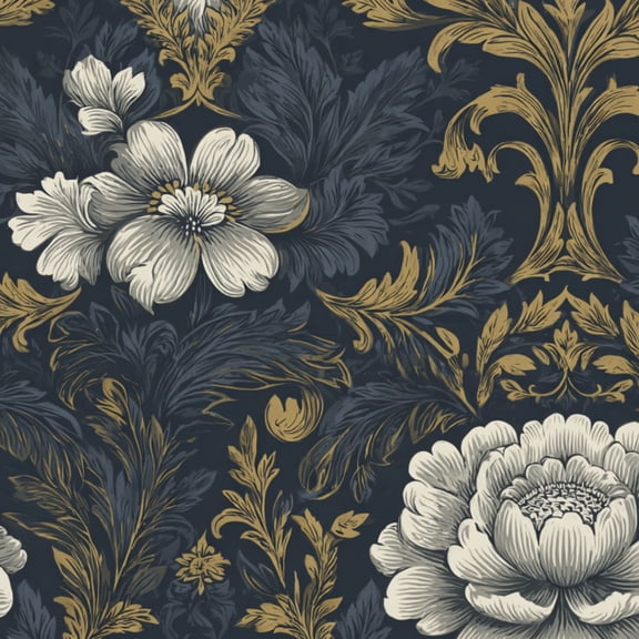 Baroque Peel and Stick Wallpaper Classic Navy Damask Fabric Ornate Gold Floral Baroque Wall Mural 23.6in x 9.8ft Self Adhesive Removable Wall Paper Renter Friendly Wallpaper for Bedroom Livingroom