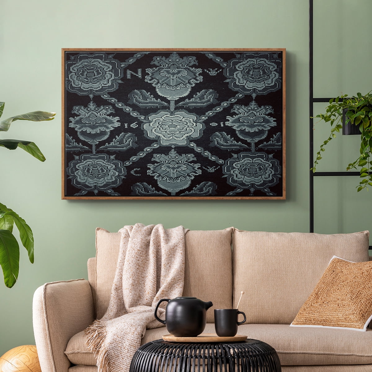 Vintage Abstract Print-LIV Framed in Walnut Wood Gallery Wrapped Canvas 17 in. x 25 in.