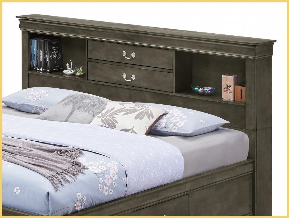 King Size Solid Wood Storage Bed Frame - Gray Traditional Design Perfect for Master Bedrooms