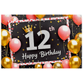 thumbnail image 2 of Sparkly 12th Birthday Backdrop Banner with Crown Balloons and Stars Party Supplies Photography Props Birthday Decoration Happy Birthday Decor Background for Photo Booth Party Decorations, 2 of 7