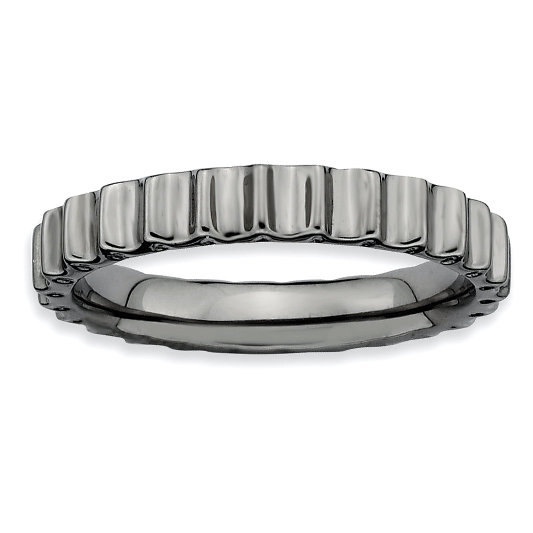 Bague Empilable en Argent Sterling 925 Plaqué Noir Texturé