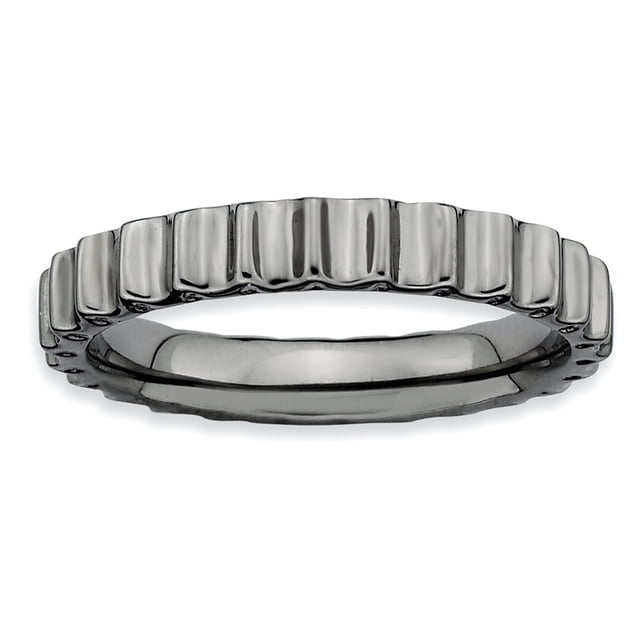 Bague Empilable en Argent Sterling 925 Plaqué Noir Texturé