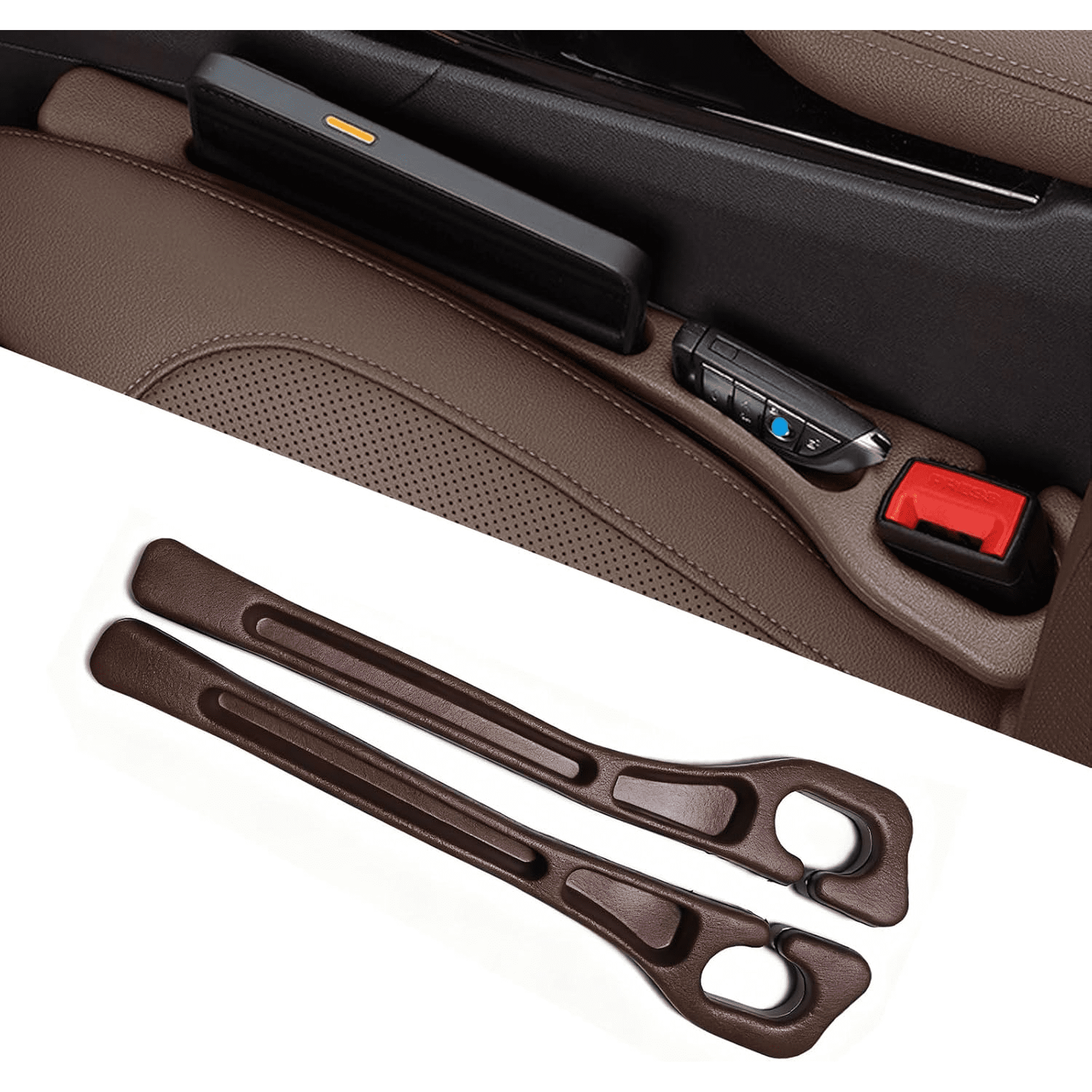 2PCS Car Seat Gap Filler Organizer 4In1 Between Seat & Console Inserts Gap Stopper Plug with Fill,Hook Function & Concealed Small Hammer,Upgraded Universal No Drop Seat Guard for Cars (Brown),Storage