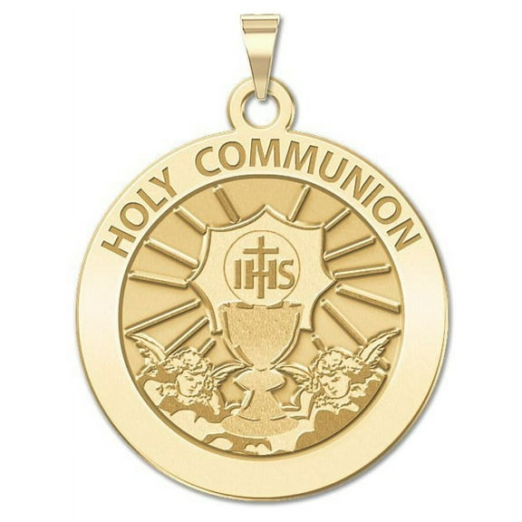 Holy Communion Religious Medal  - 3/4 Inch Size of a Nickel -Solid 14K Yellow Gold