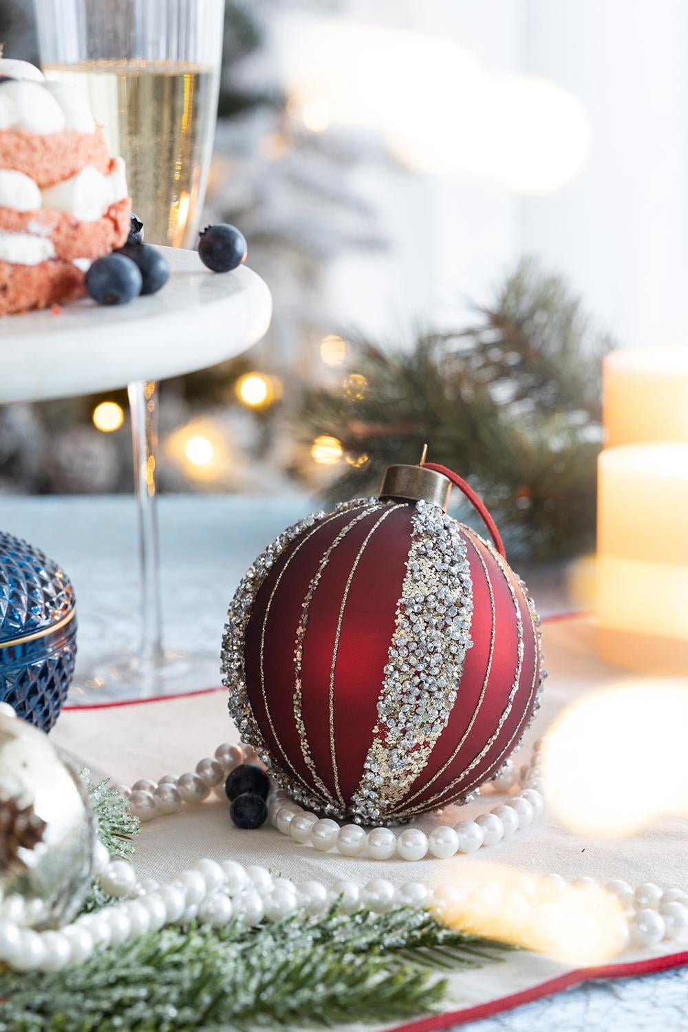 Set of 6 Glass Christmas Ball Ornaments with Glitter and Painting Design by Riccardo Tree Decor