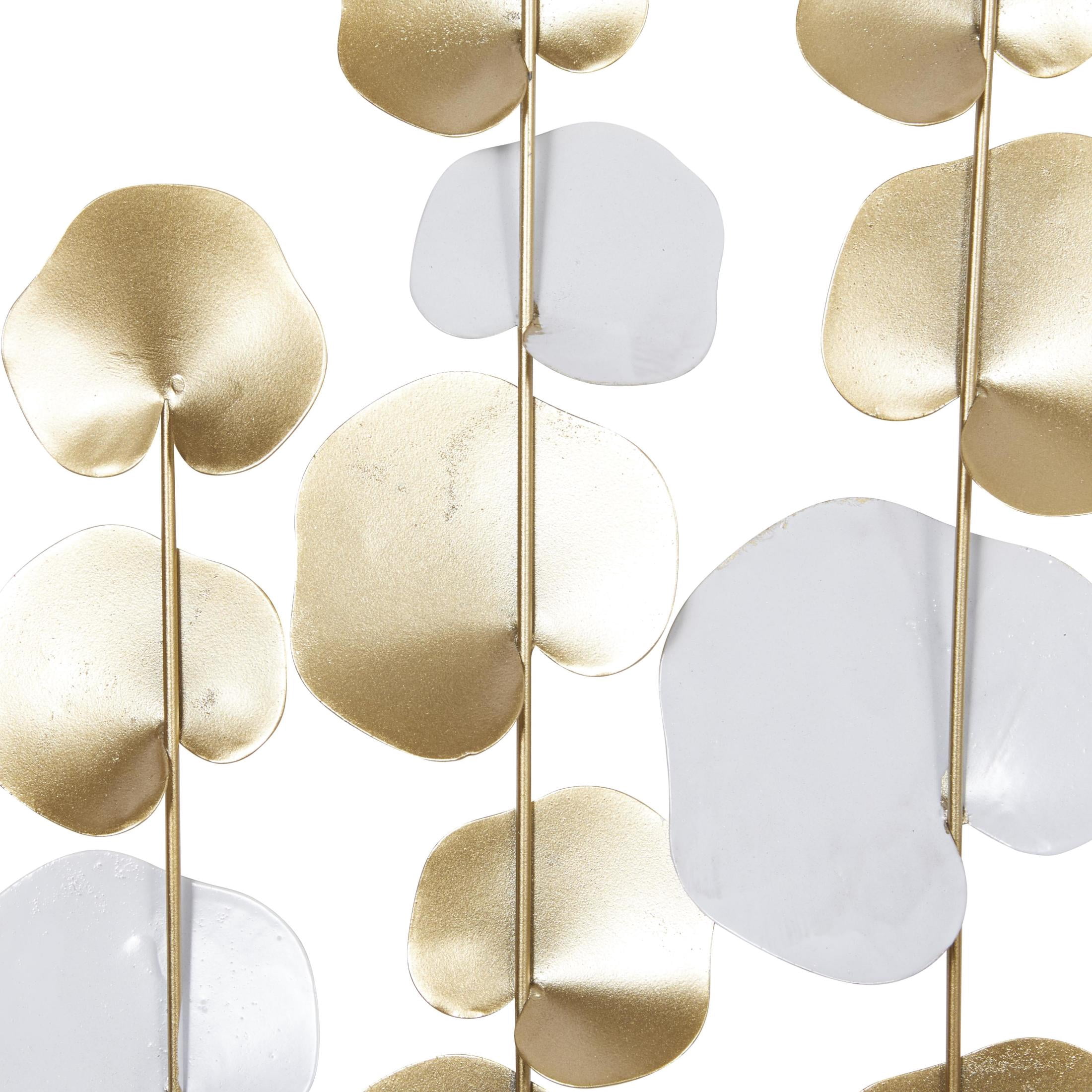 DecMode Gold Metal Cutout Floral Wall Decor with White Accents (2 Count)