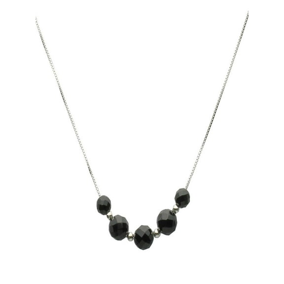 Floating 8mm, 6mm Faceted Black Onyx Beads Sterling Silver Box Chain Necklace Adjustable 16" 2" Ext