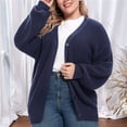 thumbnail image 5 of Women Chunky Knit Cardigan Long Sleeve V Neck Button Up with Pocket Sweater Coat for Fall and Winter Dark Blue XXL, 5 of 8