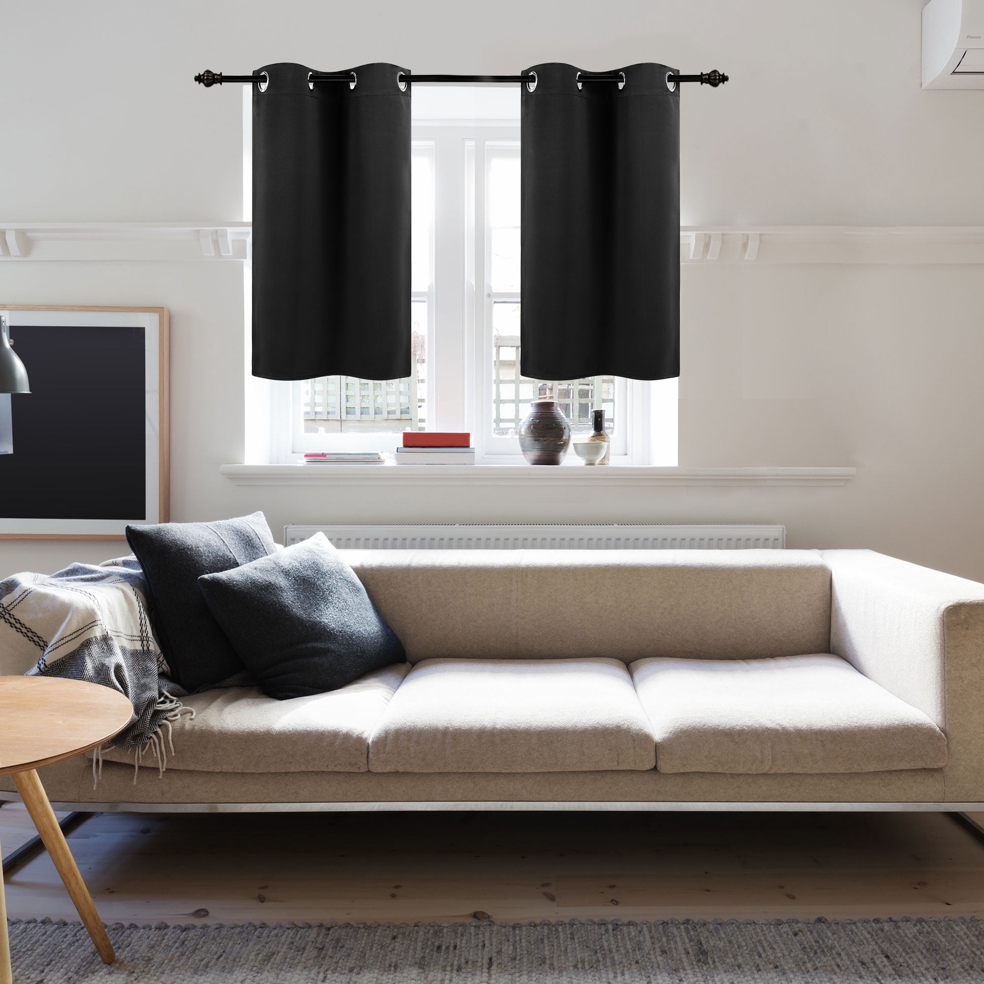 Unique Bargains Blackout Window Curtains Kitchen Panels Set of 2 Black 29" x 36"