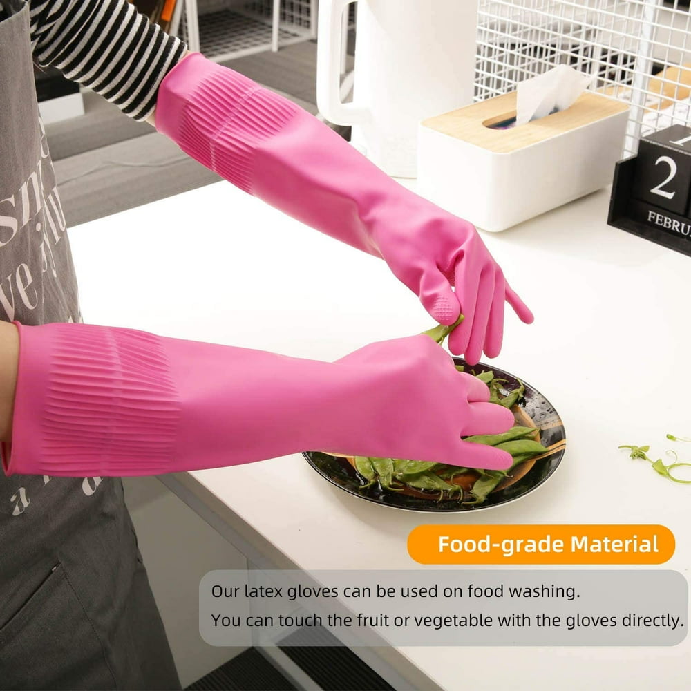 VONTER Reusable Dishwashing Latex Gloves, Long Sleeve Cleaning Gloves ...