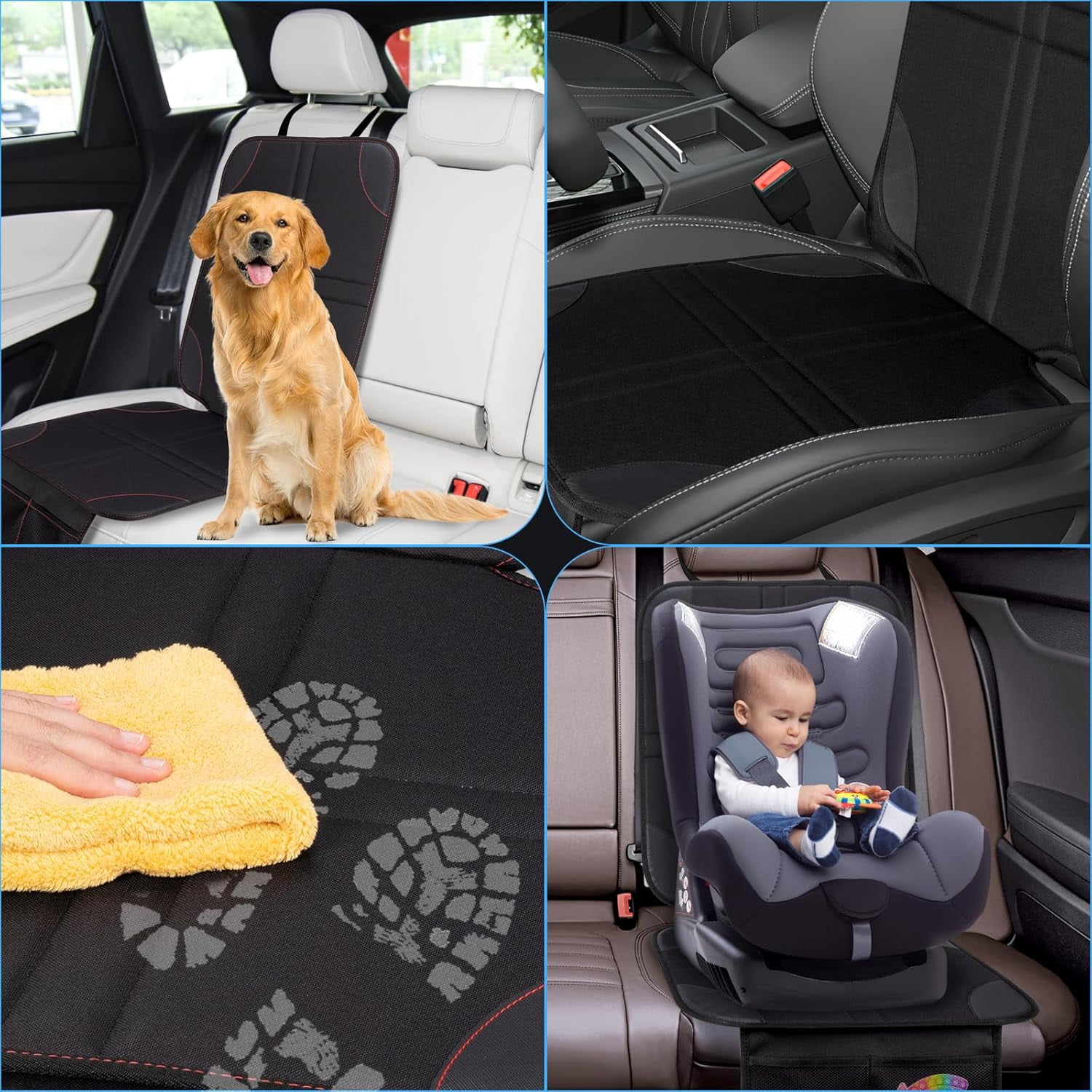 Car seat Protector, 2Pack Car Seat Protectors for Child car seat - Large Particle Silica Gel Non-Slip Base Material + Waterproof 600D Fabric + 2 Storage Pockets