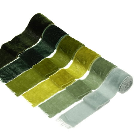 Uxcell 6 Roll Velvet Ribbon, 1.5 Inch x 1 Yard Silk Frayed Ribbon, Green Style