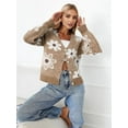 thumbnail image 4 of Women'S Floral Print Button Down Cardigan V Neck Drop Shoulder Knit Outerwear Deep Khaki M, 4 of 7