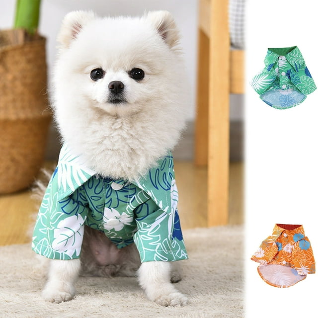 Camisa Verde con Estampado Hawaiano de Cocos y Palmeras para Perros | Ropa de Verano Transpirable para Perros Pequeños y Medianos | Material: Poliéster | Tamaño: 35 X 45 Cm | Peso: 30 G