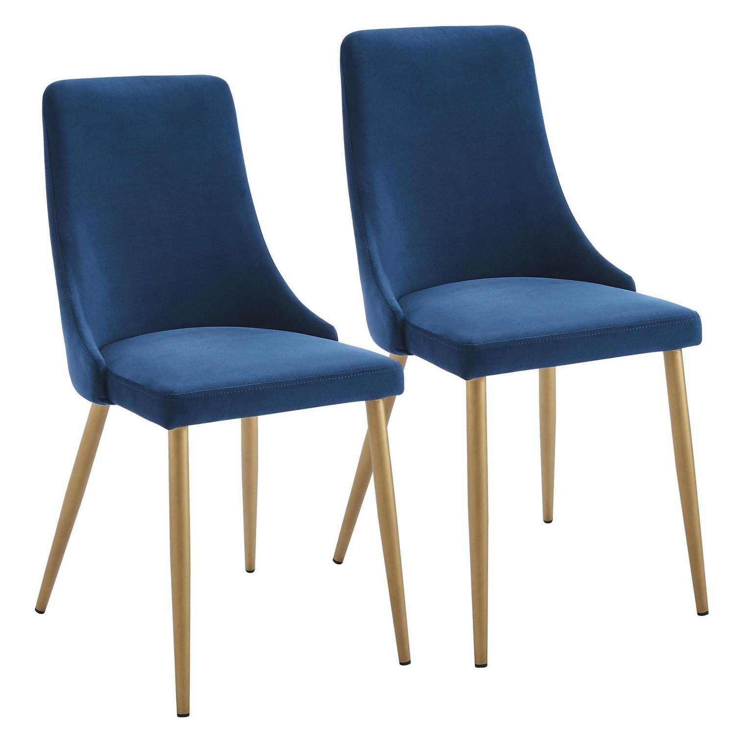 Ensemble de deux chaises d'appoint de mi-siècle en velours et métal – bleues