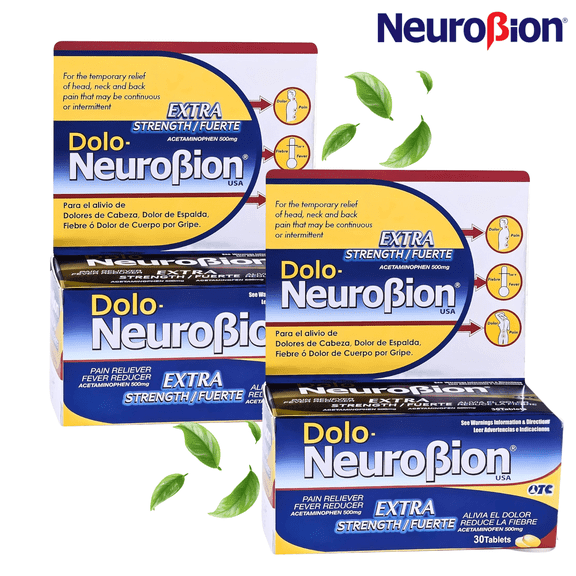 Dolo-NeuroBion Extra Strength Tablets, 500 mg Acetaminophen, 2-Pack (30 Count Each)
