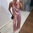 thumbnail image 4 of FAHXNVB Women Satin Two Piece Sets Cowl Neck Sleeveless Tops and Pants Sets Loose Fit Lightweight Soft Comfort Elegant Sets, 4 of 4