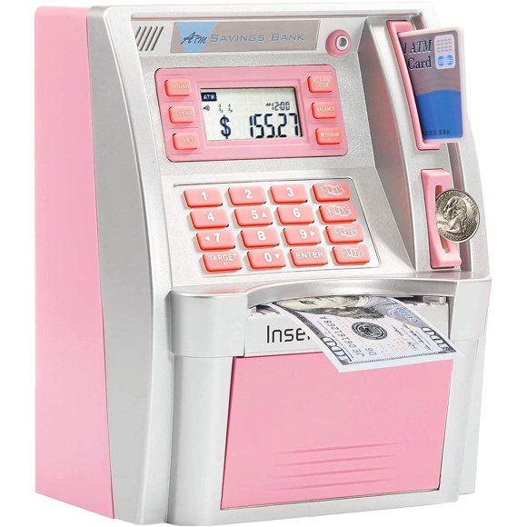 2024 Upgraded ATM Piggy Bank for Real Money for Kids Adults,Toy Money Bank with Card,Password,Coin Recognition,Bill Feeder,Balance Calculator,Electronic Money Safe Coin