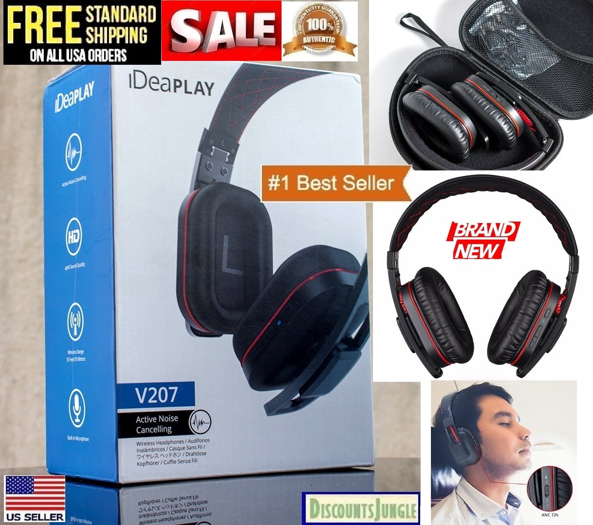 iDeaplay V207 Active Noise Cancelling Headphones, Bluetooth