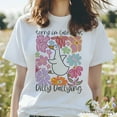 thumbnail image 2 of Sorry I'm Late I Was Dilly Dallying Goose T-Shirt, White and Natural Flowers Tee For Women, 2 of 8