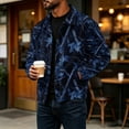 thumbnail image 6 of GrmtClth Mens Leaf Camo Lightweight Lapel Jacket Long Sleeve Snap Placket Relaxed Fit Daily City Walking Outerwear Blue L, 6 of 8