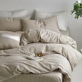thumbnail image 6 of MooMee Striped Duvet Cover Set King 100% Washed Cotton Linen Like Textured Breathable 3-Piece (Tannish Linen Grey& White Wide Stripes), 6 of 6