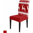 thumbnail image 6 of Chair Covers for Dining Room Set of 6,Xmas Reindeer Winter Snow Stretch Seat Protector Removable Washable Chairs Slipcovers for Kitchen Banquet Wedding Hotel,Snowflake Retro Geometric on Red, 6 of 6