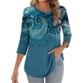 thumbnail image 3 of TaTaai Pleated Front Blouse for Women 3/4 Sleeve Round Neck Printed Top Casual Loose Fit Fashion Tunic Soft Stretchy Comfortable Shirt for Daily Vacation Gift, 3 of 7