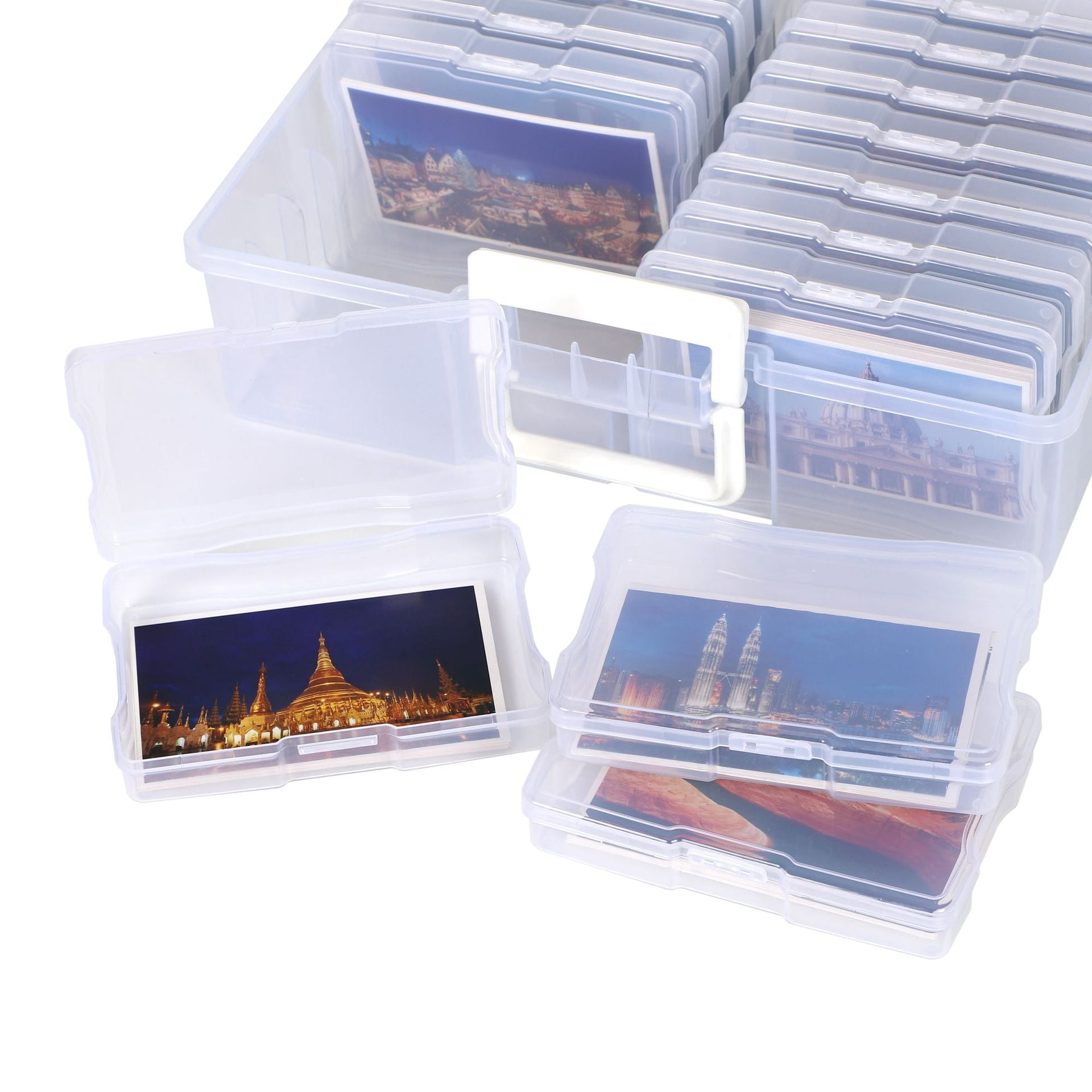 Photos Organizer Photo Storage Box with Handle - 16 Inner Photo Cases Photo Box Storage Picture Organizers and Storage (White)