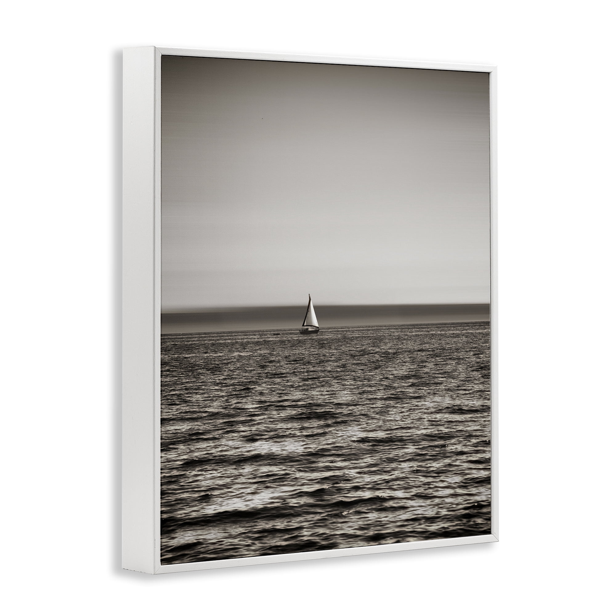Stupell Industries Lone Distant Sailboat Coastal Photography White Framed Art Print Wall Art, 24 x 30