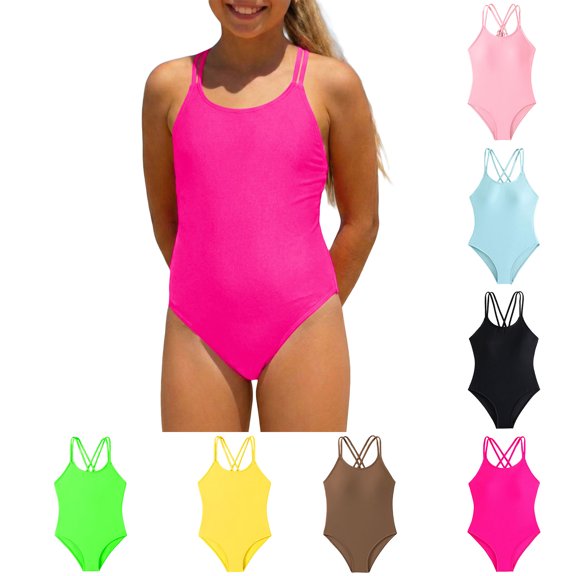 Swimsuit for Girls Adjustable Straps Quick Dry Cross-Back Swimwear Summer Beach Pink Swimsuit for Girls Size 8-16 Years