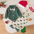 thumbnail image 2 of sdbrld Infant Baby Boy Christmas Outfit 3 6 9 12 18 Months Long Sleeve Romper Pants and Hat 3Pcs Clothes Set Sizes 6-9 Months, 2 of 9