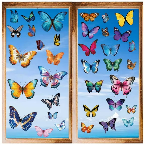 1Set 8 Sheets Butterfly Wall Stickers Flying Colorful Butterflies Window Decals PVC Waterproof Self Adhesive Clings Removable for Home Decor Bedroom Living Room Glass Bathroom