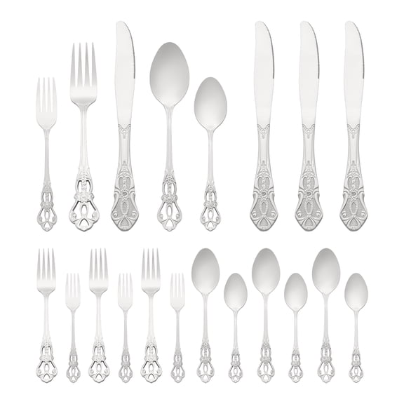 Unique Bargains 20 Piece Stainless Steel Floral Flatware Set for Kitchen Eating Tableware Silver 20