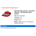 thumbnail image 2 of Right Tail Light Assembly - Compatible with 2007 - 2009 Mercedes-Benz CLK550 2008, 2 of 2