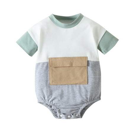 

HIBRO Boys Girls Short Sleeve Patchwork Colour Romper Bodysuits With Pocket 2t Long Shirts Boys Toddler Boys Zip Romper