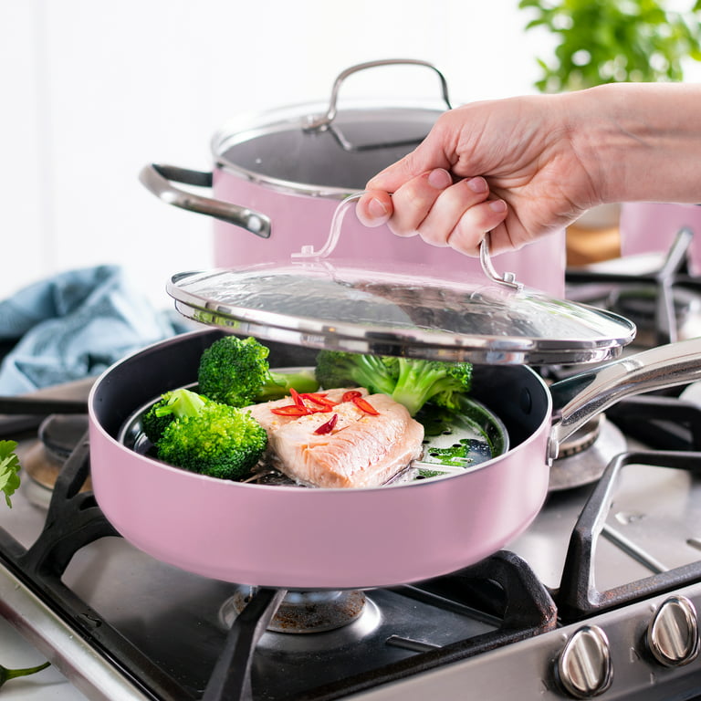 Soft Grip 18 Piece Cookware Set, Pink Non Stick Cooking Pot Set